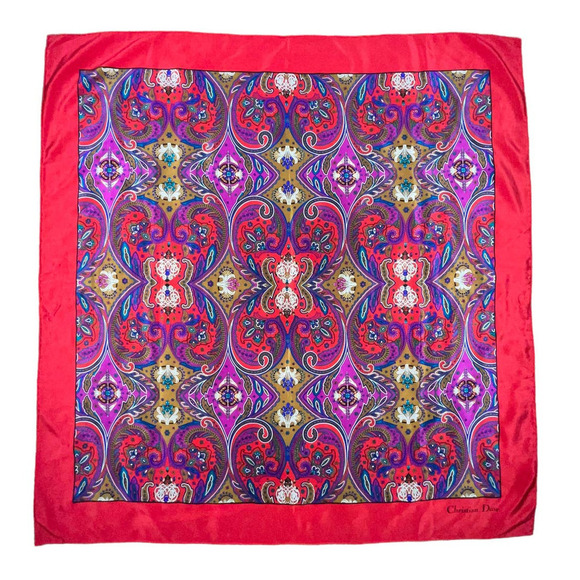 Christian Dior Vintage Paisley Pattern Scarf Multicolor Luxury 100% Silk - Picture 8 of 16
